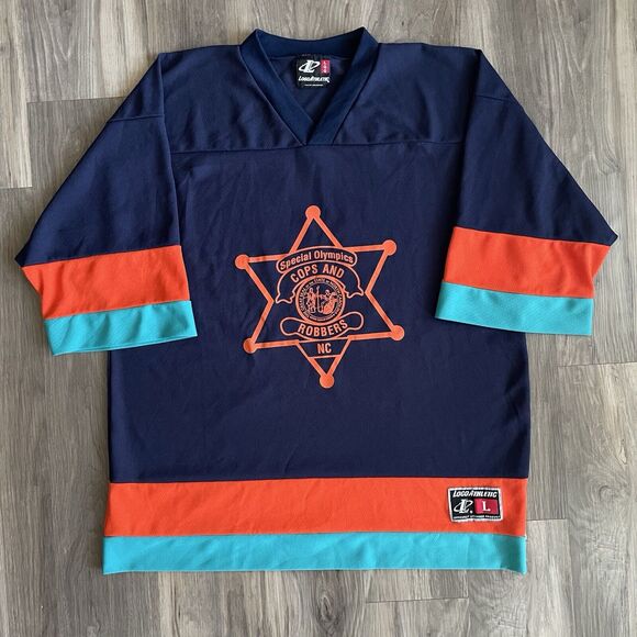 Vintage Special Olympics Hockey Jersey Size L Cops And Robbers Logo Athletic 90s - Picture 1 of 6